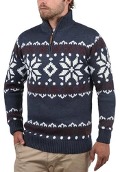 !Solid Herren Weihnachtspullover Norwin Troyer Grobstrick mit Stehkragen (8973) Dunkelblau/Blau/Hellblau