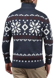 !Solid Herren Weihnachtspullover Norwin Troyer Grobstrick mit Stehkragen (8973) Dunkelblau/Blau/Hellblau