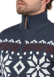 !Solid Herren Weihnachtspullover Norwin Troyer Grobstrick mit Stehkragen (8973) Dunkelblau/Blau/Hellblau