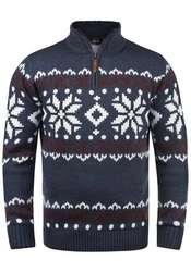 !Solid Herren Weihnachtspullover Norwin Troyer Grobstrick mit Stehkragen (8973) Dunkelblau/Blau/Hellblau