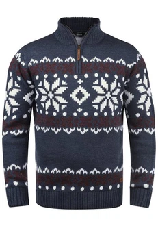 !Solid Herren Weihnachtspullover Norwin Troyer Grobstrick mit Stehkragen (8973) Dunkelblau/Blau/Hellblau