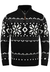 !Solid Herren Weihnachtspullover Norwin Troyer Grobstrick mit Stehkragen (8973) Black