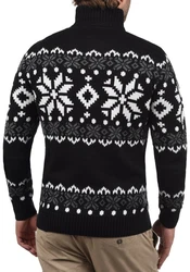 !Solid Herren Weihnachtspullover Norwin Troyer Grobstrick mit Stehkragen (8973) Black