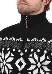 !Solid Herren Weihnachtspullover Norwin Troyer Grobstrick mit Stehkragen (8973) Black