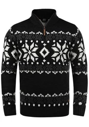 !Solid Herren Weihnachtspullover Norwin Troyer Grobstrick mit Stehkragen (8973) Black