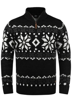 !Solid Herren Weihnachtspullover Norwin Troyer Grobstrick mit Stehkragen (8973) Black