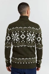 !Solid Herren Weihnachtspullover Norwin Troyer Grobstrick mit Stehkragen (8973) Dunkelgrün/Grün