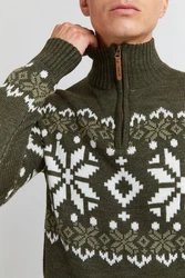 !Solid Herren Weihnachtspullover Norwin Troyer Grobstrick mit Stehkragen (8973) Dunkelgrün/Grün