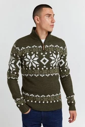 !Solid Herren Weihnachtspullover Norwin Troyer Grobstrick mit Stehkragen (8973) Dunkelgrün/Grün