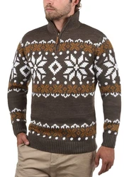 !Solid Herren Weihnachtspullover Norwin Troyer Grobstrick mit Stehkragen (8973) Dunkelbraun/Braun