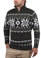 !Solid Herren Weihnachtspullover Norwin Troyer Grobstrick mit Stehkragen (8973) Schwarz/Dunkelgrau