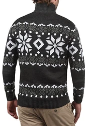 !Solid Herren Weihnachtspullover Norwin Troyer Grobstrick mit Stehkragen (8973) Schwarz/Dunkelgrau