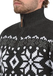 !Solid Herren Weihnachtspullover Norwin Troyer Grobstrick mit Stehkragen (8973) Schwarz/Dunkelgrau