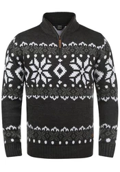 !Solid Herren Weihnachtspullover Norwin Troyer Grobstrick mit Stehkragen (8973) Schwarz/Dunkelgrau