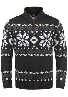 !Solid Herren Weihnachtspullover Norwin Troyer Grobstrick mit Stehkragen (8973) Schwarz/Dunkelgrau