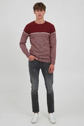 Indicode Lynn Herren Strickpullover Feinstrick Pullover mit Rundhalsausschnitt Dunkelrot/Bordeaux