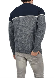 Indicode Lynn Herren Strickpullover Feinstrick Pullover mit Rundhalsausschnitt Dunkelblau/Blau/Grau
