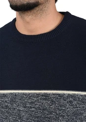 Indicode Lynn Herren Strickpullover Feinstrick Pullover mit Rundhalsausschnitt Dunkelblau/Blau/Grau