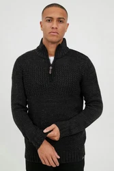Indicode Troyer IDOslo Strickpulli mit Stehkragen Schwarz/Dunkelgrau/Grau