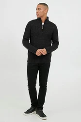 Indicode Troyer IDOslo Strickpulli mit Stehkragen Schwarz/Dunkelgrau/Grau