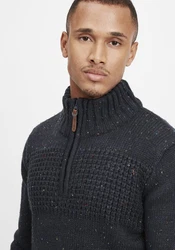 Indicode Troyer IDOslo Strickpulli mit Stehkragen Dunkelblau/Dunkelgrau/Schwarz/Hellblau