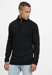 Indicode Troyer IDOslo Strickpulli mit Stehkragen Schwarz/Dunkelblau/Hellblau