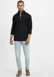 Indicode Troyer IDOslo Strickpulli mit Stehkragen Schwarz/Dunkelblau/Hellblau