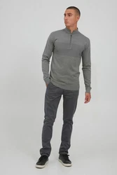 Indicode Troyer IDErno Strickpulli mit Reißverschluss Grau/Hellgrau/Dunkelgrau