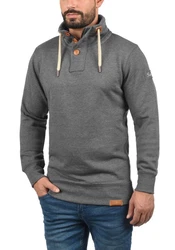 !Solid TripTroyer Herren Sweatshirt Pullover Troyer Pulli Mit Stehkragen Und Knopfverschluss Grau/Dunkelgrau/Hellgrau