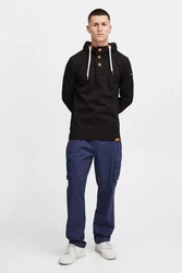 !Solid TripStrip Herren Kapuzenpullover Hoodie Pullover Mit Kapuze Knopfleiste Schwarz/Dunkelgrau