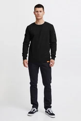 !Solid Trip O-Neck Herren Sweatshirt Pullover Pulli Mit Rundhalsausschnitt Und Fleece-Innenseite Schwarz