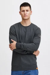 !Solid Trip O-Neck Herren Sweatshirt Pullover Pulli Mit Rundhalsausschnitt Und Fleece-Innenseite Dark Grey Melange