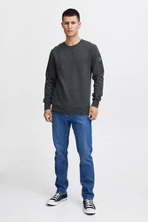 !Solid Trip O-Neck Herren Sweatshirt Pullover Pulli Mit Rundhalsausschnitt Und Fleece-Innenseite Dark Grey Melange