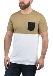 !Solid Kold Herren Rundhalsshirt Kurzarmshirt mit Streifen und Brusttasche Khaki/Beige/Braun/Dunkelgrün