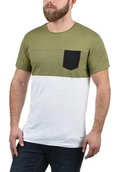 !Solid Kold Herren Rundhalsshirt Kurzarmshirt mit Streifen und Brusttasche Dunkelgrün