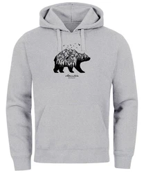 Neverless Hoodie Abenteuer Berge Wald Bear Mountains Adventure Braun/Grau