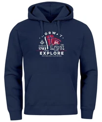 Neverless Hoodie Herren Norway Explore Norwegische Flagge Norwegen Dunkelblau/Blau/Hellblau
