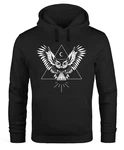 Neverless Hoodie Herren Eule Kapuzen Pullover Schwarz