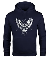 Neverless Hoodie Herren Eule Kapuzen Pullover Dunkelblau/Blau
