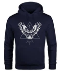 Neverless Hoodie Herren Eule Kapuzen Pullover Dunkelblau/Blau