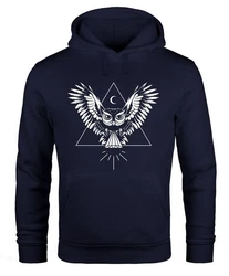 Neverless Hoodie Herren Eule Kapuzen Pullover Dunkelblau/Blau