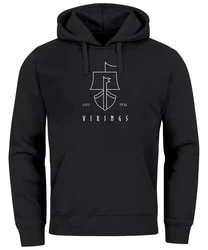 Neverless Hoodie Herren Wikinger Schiff Vikings Lineart Kapuzen-Pullover Schwarz/Lila/Grün