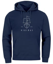 Neverless Hoodie Herren Wikinger Schiff Vikings Lineart Kapuzen-Pullover Blau/Dunkelblau/Lila/Grün