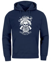 Neverless Hoodie Herren Kapuzen-Pullover Lumberjack Hipster Blau/Dunkelblau