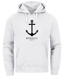Neverless Hoodie Herren Anker Nautical Sailor Segeln Dunkelblau/Rosa