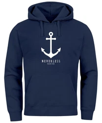 Neverless Hoodie Herren Anker Nautical Sailor Segeln Dunkelblau/Blau
