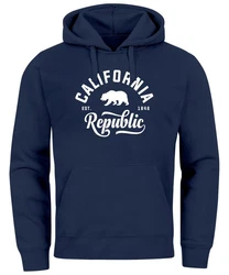 Neverless Hoodie California Republic Kapuzenpullover Herren Blau/Dunkelblau/Hellblau