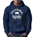 Neverless Hoodie California Republic Kapuzenpullover Herren Blau/Dunkelblau/Hellblau