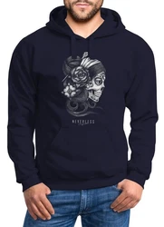 Neverless Hoodie Herren Santa Muerte La Catrina Mexican Skull Dia de los Muertos Tattoo Design Kapuzen-Pullover Dunkelblau
