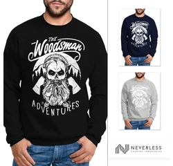 Neverless Sweatshirt Herren Lumberjack Woodsman Hipster Bart Skull Totenkopf Blau/Dunkelblau/Hellblau/Lila